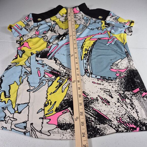 Jamie Sadock Blue Yellow Black Pink Abstract Short Sleeve Activewear Top Shirt S - Picture 3 of 4